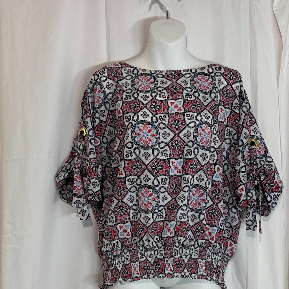 Michael Kors Black and Red Geometric Blouse